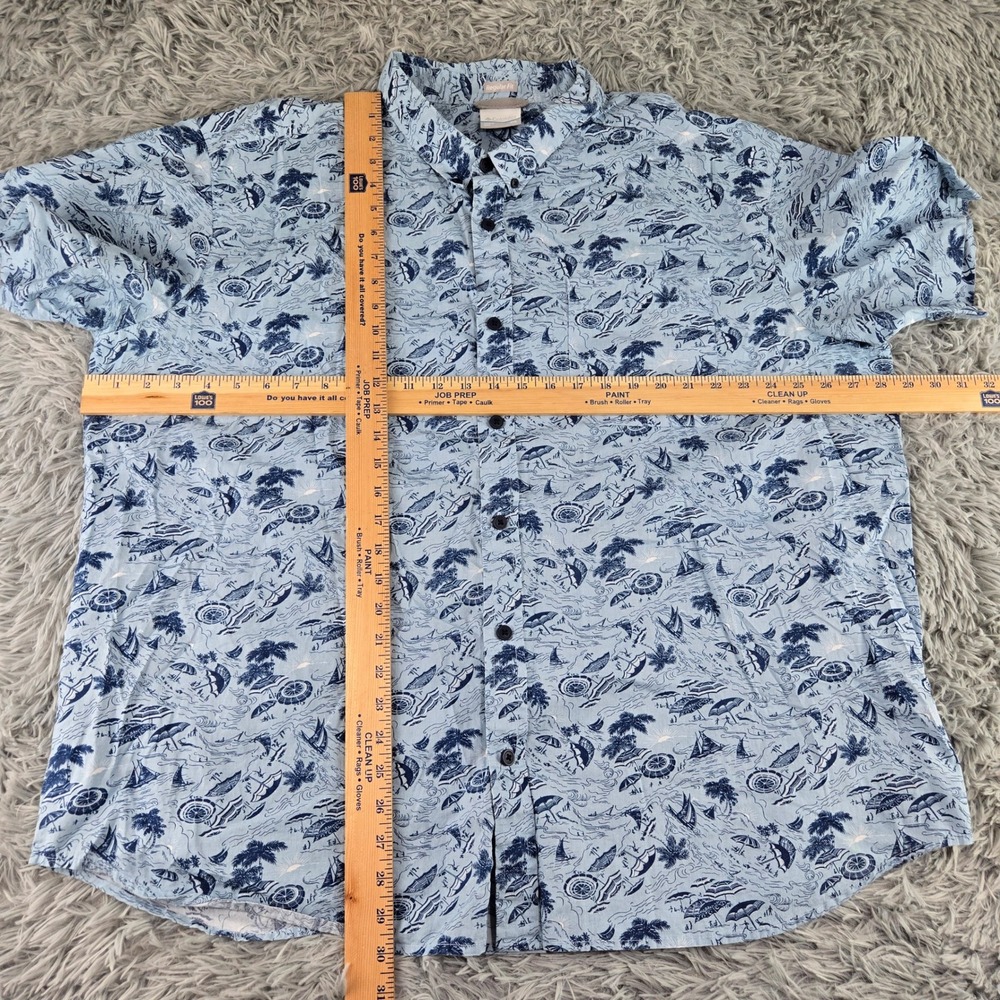 Columbia Men XXL Blue Nautical Beach Print Cotton Short Sleeve Button Down Shirt - Picture 3 of 7
